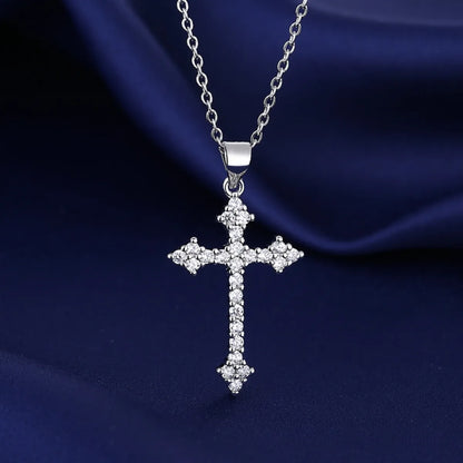 Simple Style Cross Titanium Steel Copper White Gold Plated Zircon Pendant Necklace In Bulk