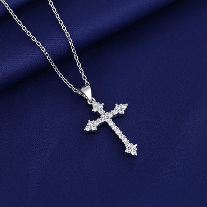 Simple Style Cross Titanium Steel Copper White Gold Plated Zircon Pendant Necklace In Bulk