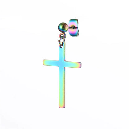 Simple Style Cross Titanium Steel Drop Earrings 1 Piece