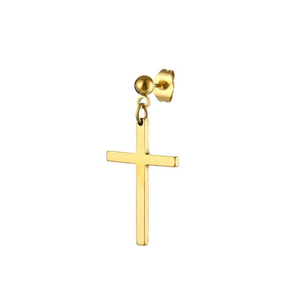 Simple Style Cross Titanium Steel Drop Earrings 1 Piece