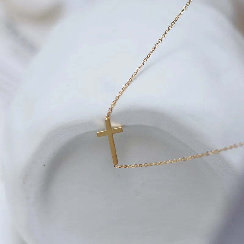 Simple Style Cross Titanium Steel Gold Plated Necklace