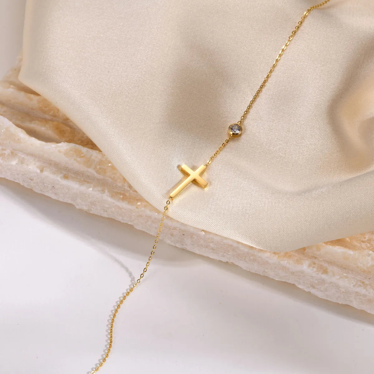 Simple Style Cross Titanium Steel Gold Plated Zircon Gold Plated Necklace