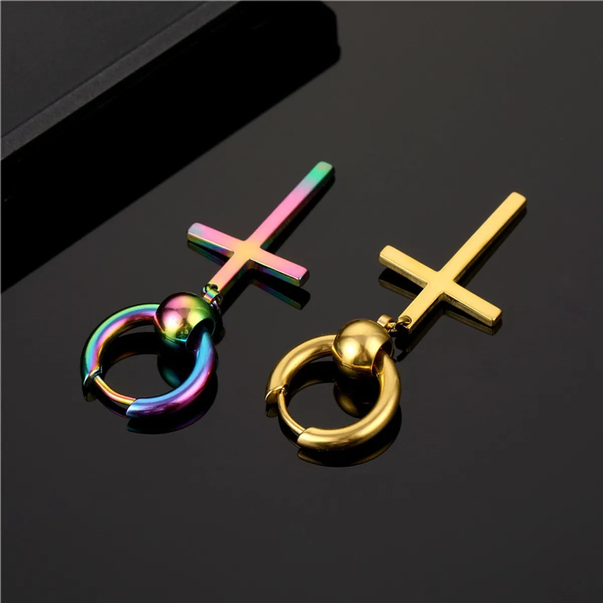 Simple Style Cross Titanium Steel Plating Drop Earrings 1 Piece