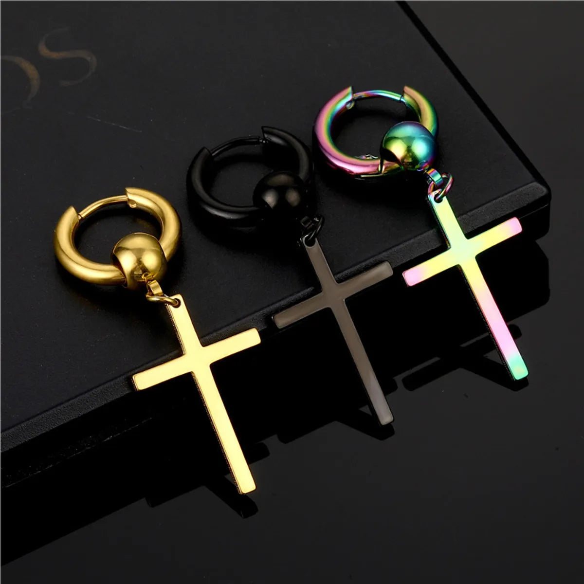 Simple Style Cross Titanium Steel Plating Drop Earrings 1 Piece