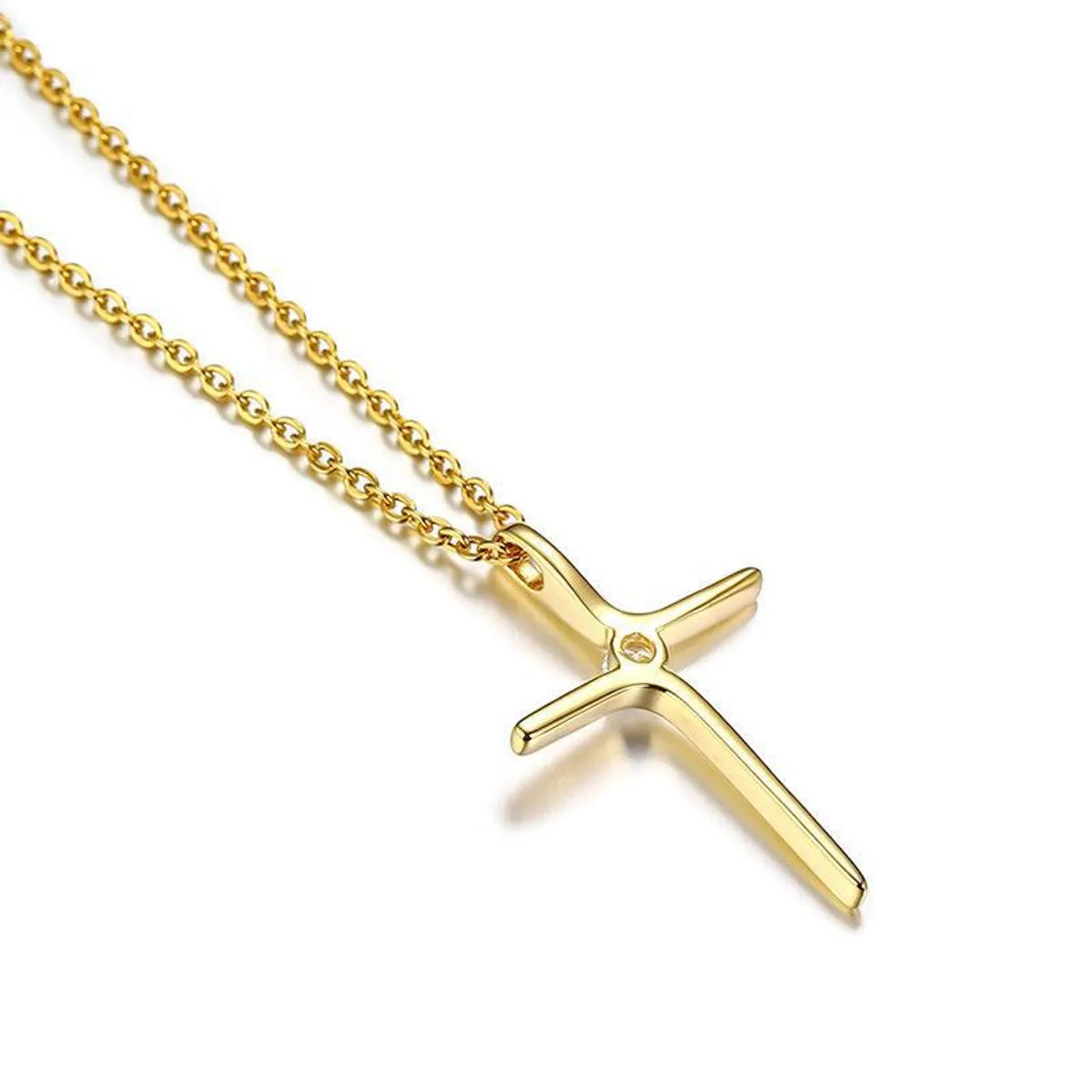 Simple Style Cross Titanium Steel Plating Zircon Pendant Necklace