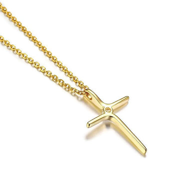 Simple Style Cross Titanium Steel Plating Zircon Pendant Necklace