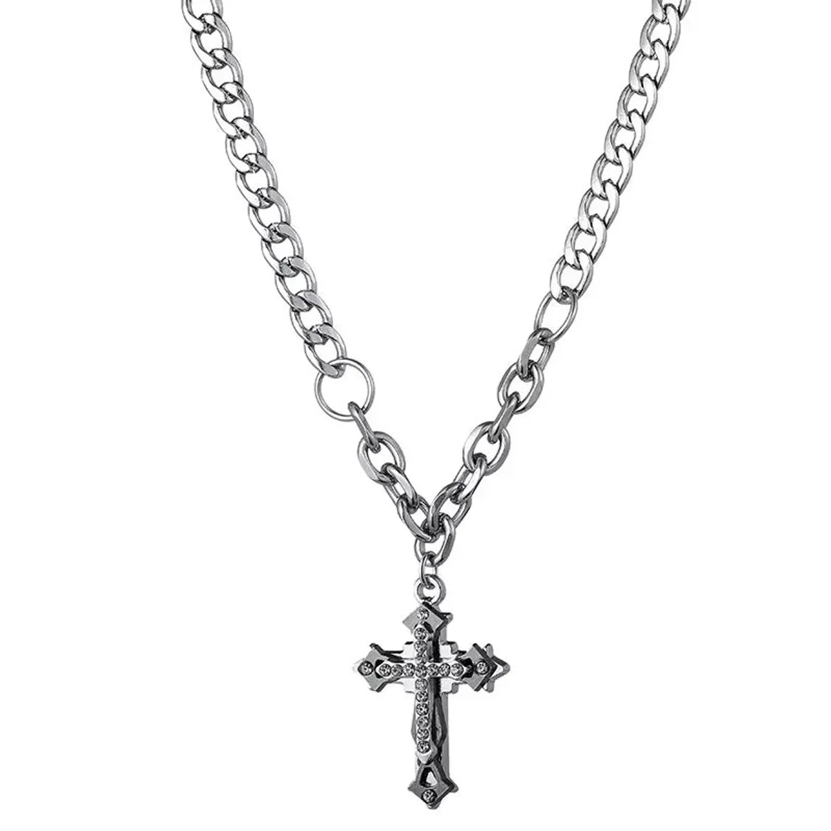 Simple Style Cross Titanium Steel Polishing Men'S Pendant Necklace