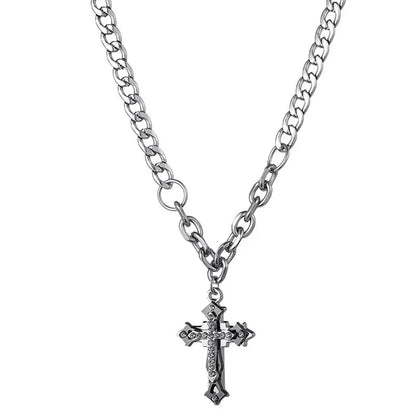 Simple Style Cross Titanium Steel Polishing Men'S Pendant Necklace