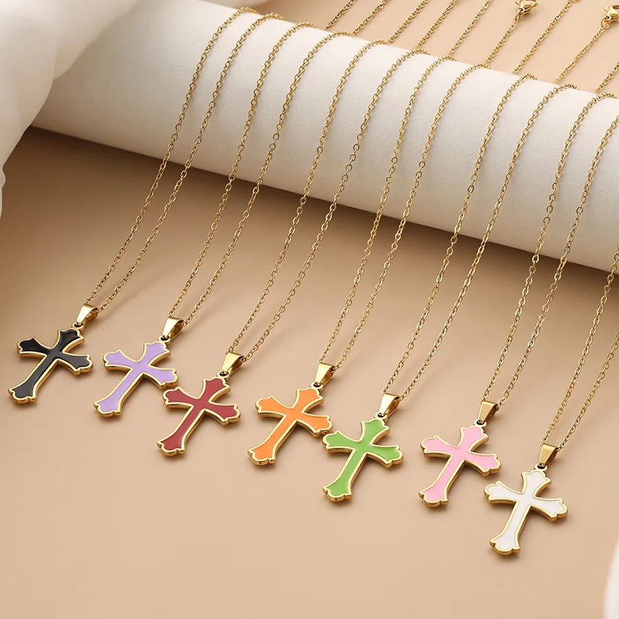 Simple Style Cross Titanium Steel Wholesale Pendant Necklace