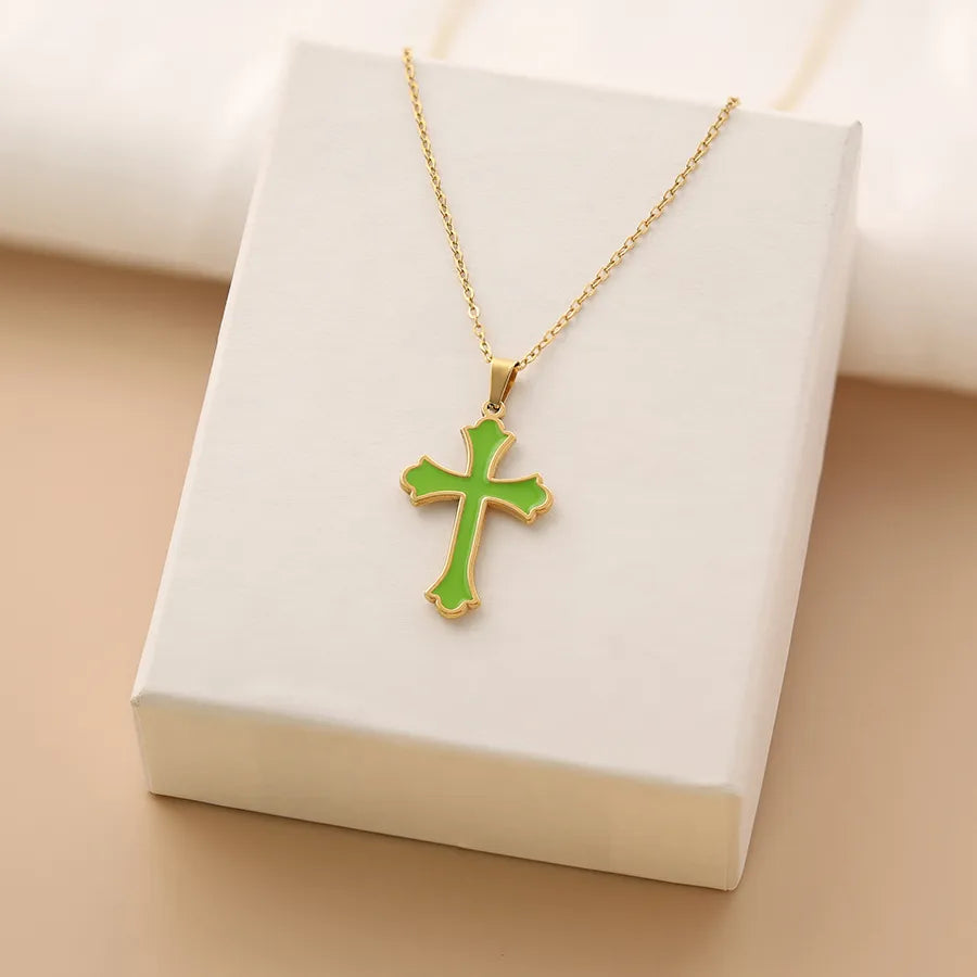 Simple Style Cross Titanium Steel Wholesale Pendant Necklace