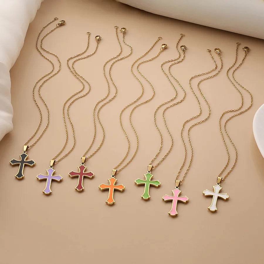 Simple Style Cross Titanium Steel Wholesale Pendant Necklace