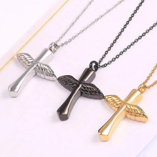 Simple Style Cross Wings Titanium Steel Plating Pendant Necklace Necklace Pendant