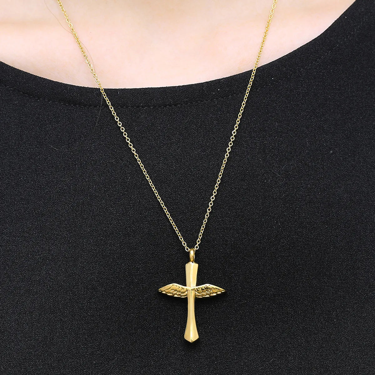 Simple Style Cross Wings Titanium Steel Plating Pendant Necklace Necklace Pendant