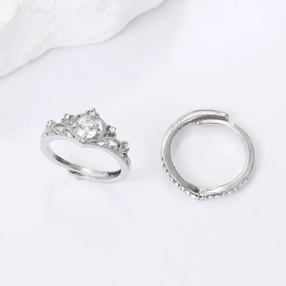 Simple Style Crown Alloy Plating Inlay Artificial Crystal Women's Adjustable Ring