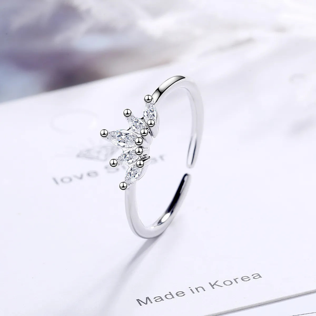 Simple Style Crown Copper Inlay Zircon Open Rings