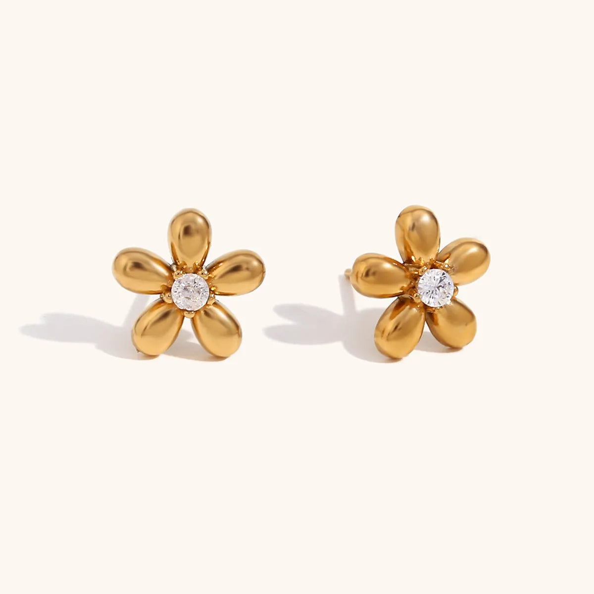 Simple Style Crown Flower Stainless Steel Inlay Zircon Ear Studs 1 Pair