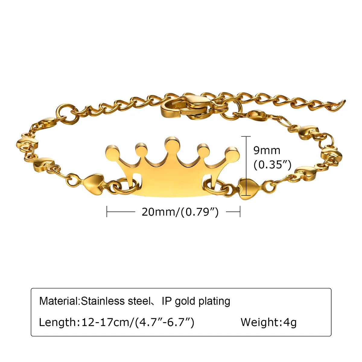 Simple Style Crown Stainless Steel Patchwork 18k Gold Plated Bracelets