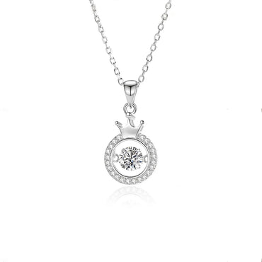 Simple Style Crown Sterling Silver Inlay Moissanite Zircon Pendant Necklace