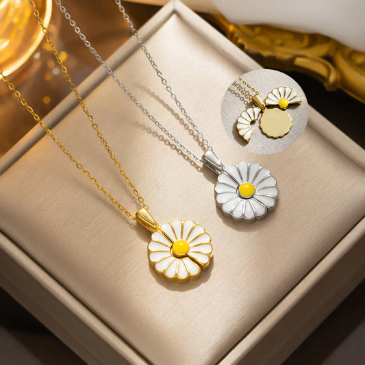 Simple Style Daisy Stainless Steel Plating Inlay Zircon 18k Gold Plated Pendant Necklace