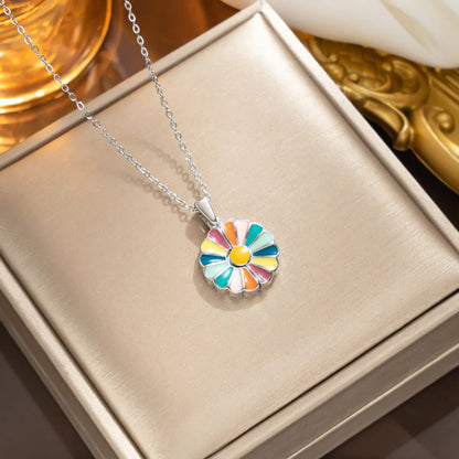 Simple Style Daisy Stainless Steel Plating Inlay Zircon 18k Gold Plated Pendant Necklace