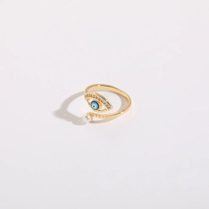 Simple Style Devil's Eye Copper Plating Inlay Zircon 14k Gold Plated Rings