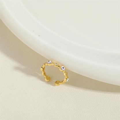 Simple Style Devil's Eye Copper Zircon 14k Gold Plated Open Rings