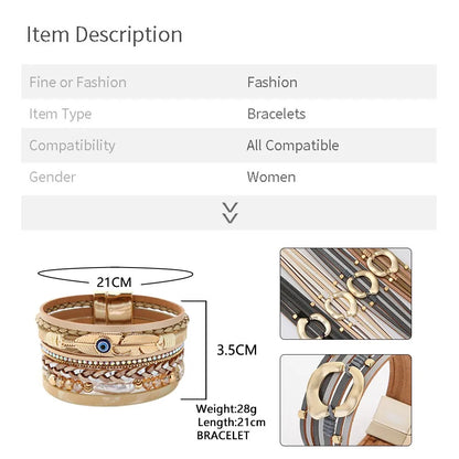 Simple Style Devil'S Eye Feather Pu Leather Beaded Layered Women'S Bangle