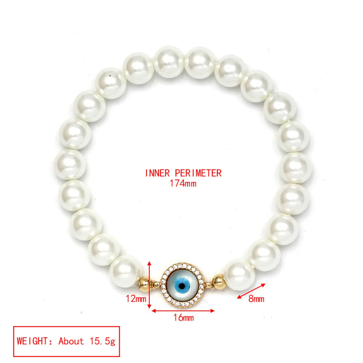 Simple Style Devil'S Eye Hand Of Fatima Artificial Pearl Glass Copper Wholesale Bracelets