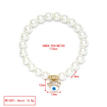 Simple Style Devil'S Eye Hand Of Fatima Artificial Pearl Glass Copper Wholesale Bracelets