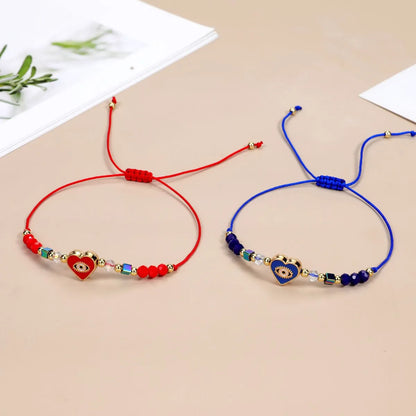 Simple Style Devil's Eye Heart Shape Artificial Crystal Alloy Rope Knitting Enamel Unisex Bracelets