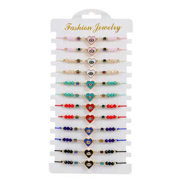 Simple Style Devil's Eye Heart Shape Artificial Crystal Alloy Rope Knitting Enamel Unisex Bracelets