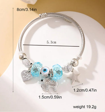 Simple Style Devil'S Eye Heart Shape Elephant Rhinestones Alloy Steel Wholesale Bangle