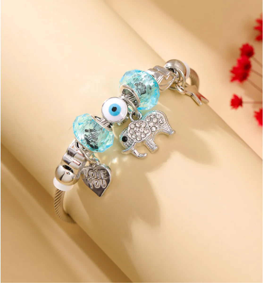 Simple Style Devil'S Eye Heart Shape Elephant Rhinestones Alloy Steel Wholesale Bangle