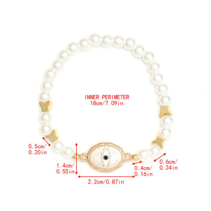 Simple Style Devil'S Eye Heart Shape Imitation Pearl Alloy Wholesale Bracelets