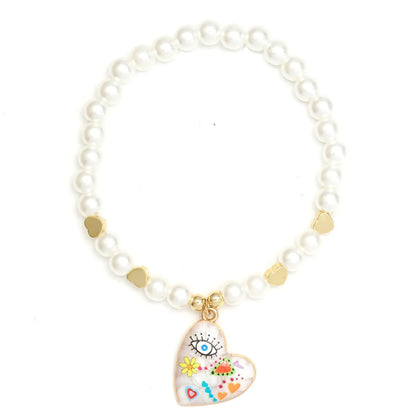 Simple Style Devil'S Eye Heart Shape Imitation Pearl Alloy Wholesale Bracelets