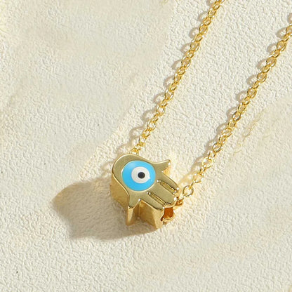 Simple Style Devil's Eye Palm Copper Enamel Plating 14k Gold Plated Pendant Necklace