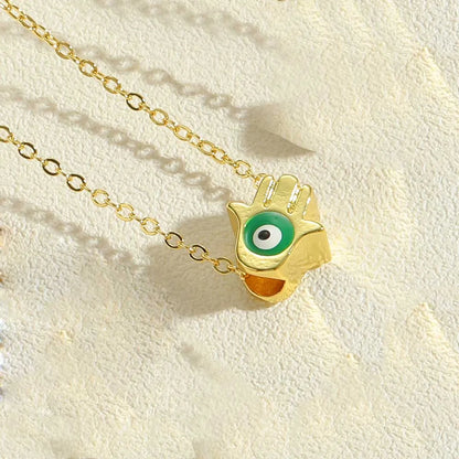 Simple Style Devil's Eye Palm Copper Enamel Plating 14k Gold Plated Pendant Necklace