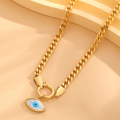 Simple Style Devil's Eye Palm Stainless Steel Plating Inlay Shell Zircon Pendant Necklace