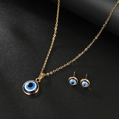 Simple Style Devil's Eye Stainless Steel Plating 18k Gold Plated Earrings Necklace