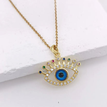 Simple Style Devil's Eye Titanium Steel Copper Zircon Pendant Necklace In Bulk