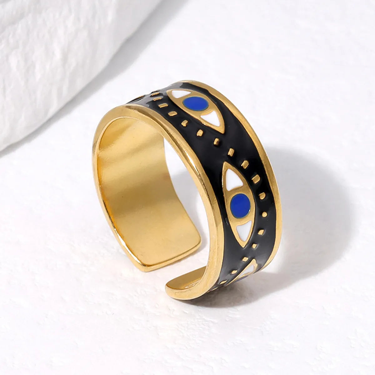 Simple Style Devil's Eye Titanium Steel Plating Inlay Artificial Gemstones Open Rings