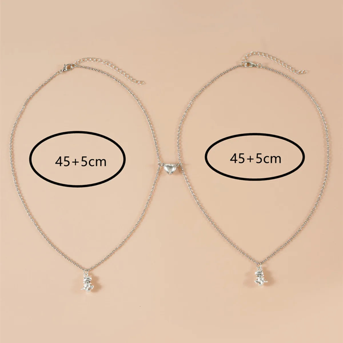 Simple Style Dinosaur Heart Shape Alloy Plating Couple Pendant Necklace