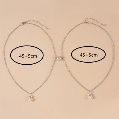 Simple Style Dinosaur Heart Shape Alloy Plating Couple Pendant Necklace