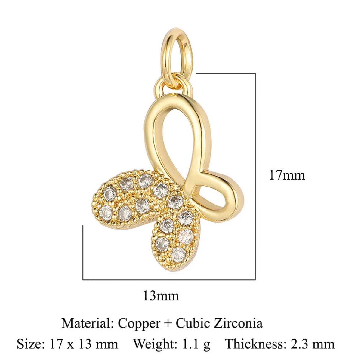 1 Piece Copper Zircon 18K Gold Plated Dolphin Butterfly