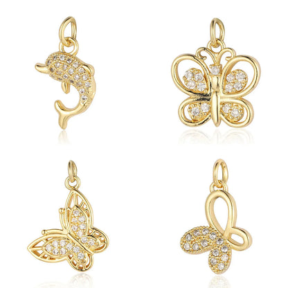 1 Piece Copper Zircon 18K Gold Plated Dolphin Butterfly