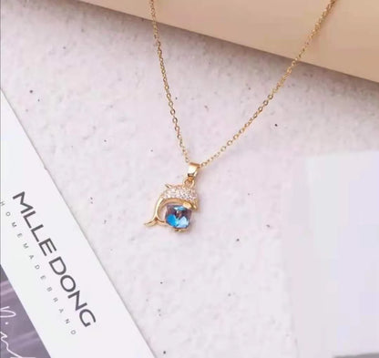 Simple Style Dolphin Titanium Steel Copper Inlay Zircon Pendant Necklace