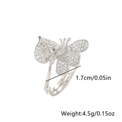 Simple Style Dragonfly Butterfly Sterling Silver Inlay Zircon Rings