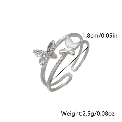 Simple Style Dragonfly Butterfly Sterling Silver Inlay Zircon Rings