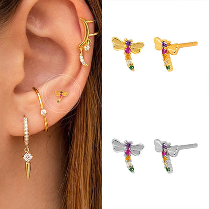 Simple Style Dragonfly Copper Inlay Zircon Ear Studs 1 Pair