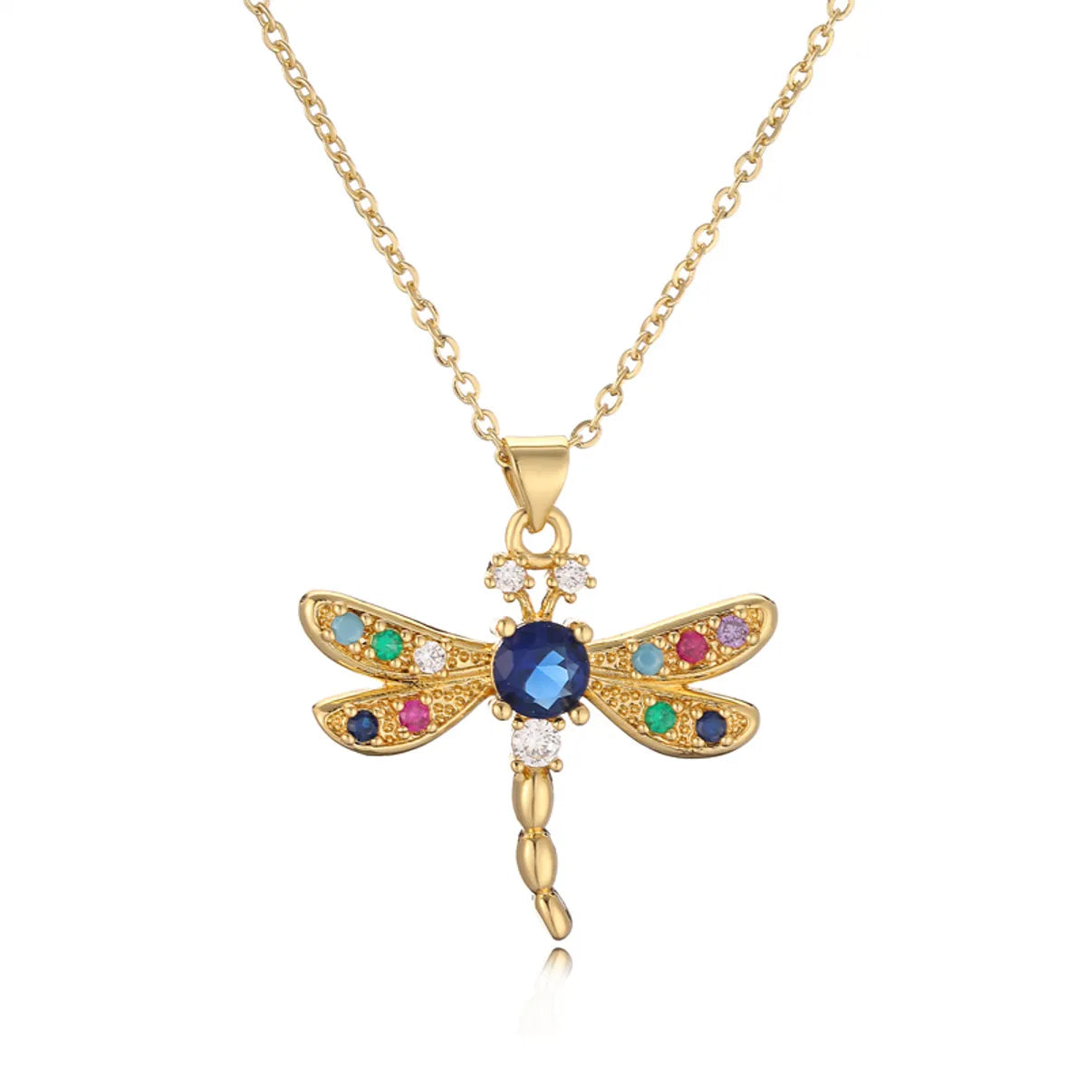 Simple Style Dragonfly Copper Plating Inlay Zircon Gold Plated Pendant Necklace